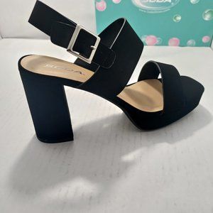 Soda Black Block Heel Sandal with Buckle